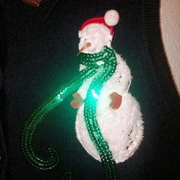 Sophia Jayne Ugly Christmas Sweater Vest Medium Black Sequins Faux Fur Snowman - Picture 6 of 10
